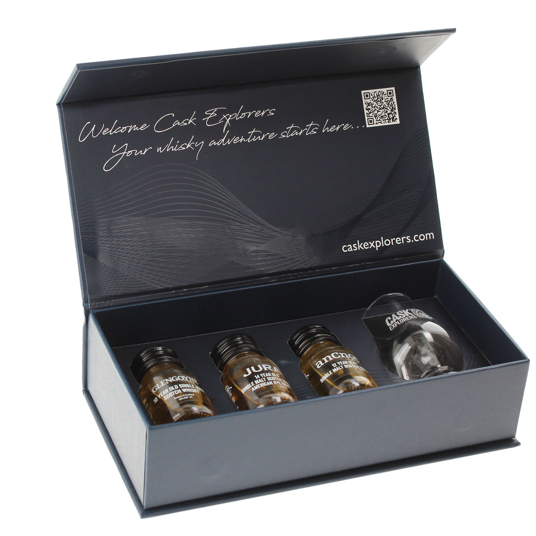 Single Malt Whisky Gift Set with Glass in a Gift Box with Online Tasting Notes and Glencairn Whisky Glass. 3 x 30ml 40%