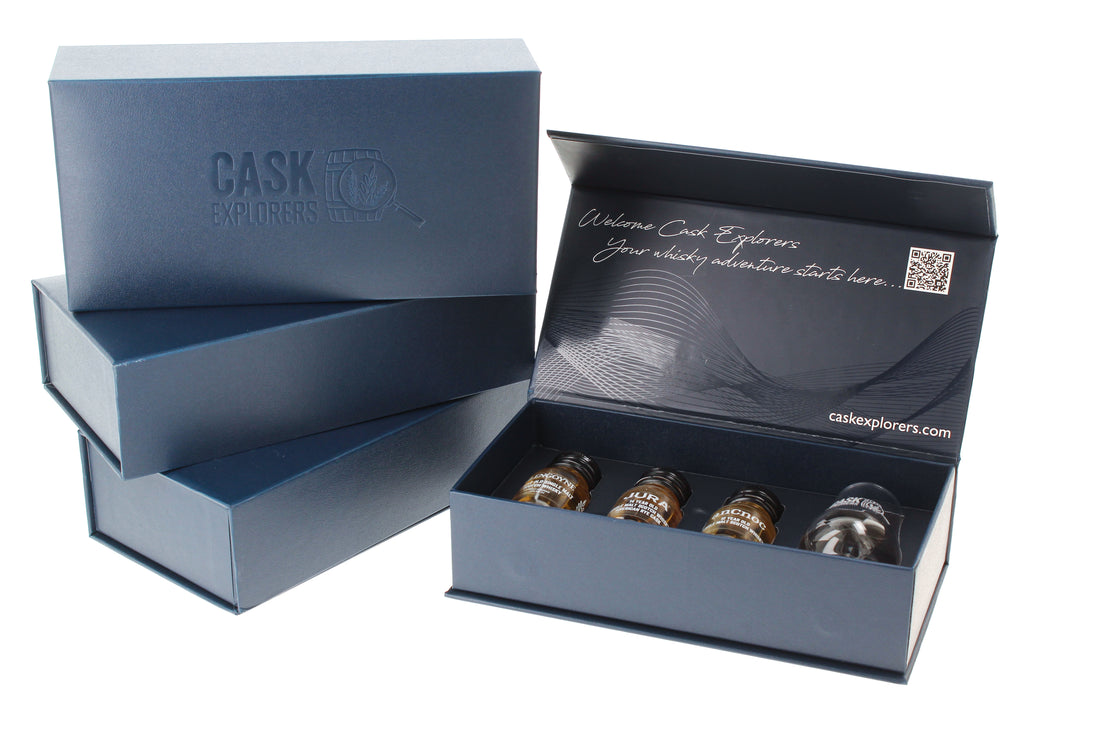 Single Malt Whisky Gift Set with Glass in a Gift Box with Online Tasting Notes and Glencairn Whisky Glass. 3 x 30ml 40%